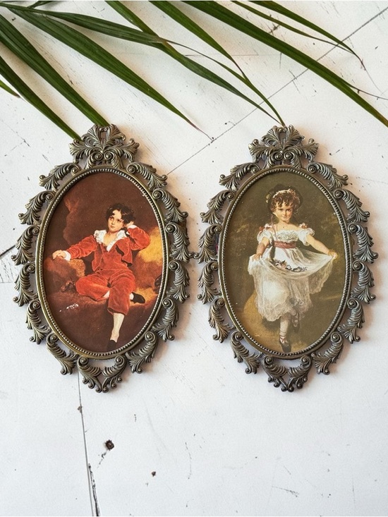Other - Vintage Made in Italy Florentine Oval Frames Set of 2 Red Boy Miss Murray Prints